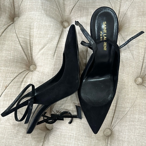 YSL black suede opyum ankle strap heels - Picture 1 of 4